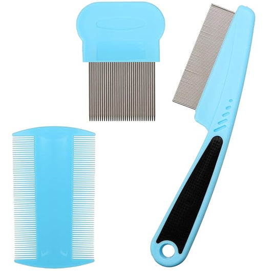 3 Pack Flea & Lice Combs for Dogs, Cats & Small Pets - Grooming Tool for Eye Tear Stains