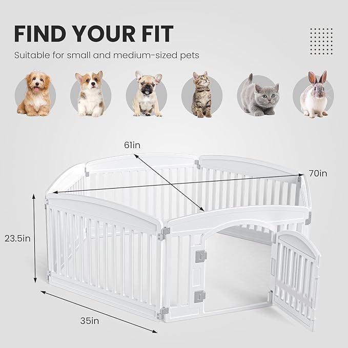 Dog Playpen 6-Panel 24" | Safe & Secure Indoor/Outdoor Pet Fence | Folding & Portable | 35 x 35 x 24IN, Ideal for Small to Medium Dogs | Easy to Clean ï¼_hiteï¼