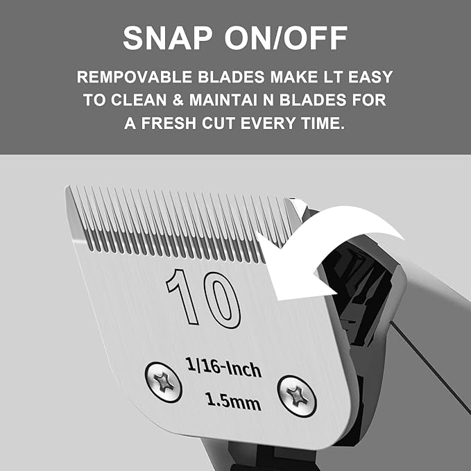 10# Detachable Pet Clipper Replacement Blades Compatible with Andis/Oster A5/Wahl KM10 Series Dog Clipper,Made of Ceramic Blade & Stainless Steel Blade,Size 10# Cut Length 1/16-Inch（2 Pack）