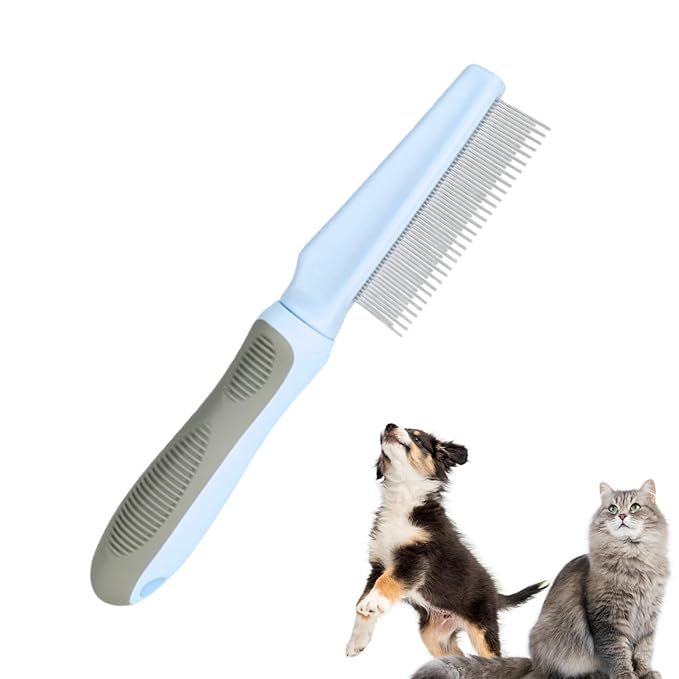 1 PCS Pet Comb Sturdy Pet Grooming Comb Pet Hair Comb with Long & Short Stainless Steel Teeth Comb for Dogs Cats, Light Cyan