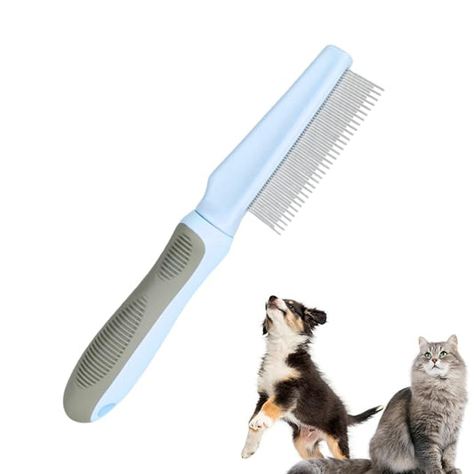 1 PCS Pet Comb Sturdy Pet Grooming Comb Pet Hair Comb with Long & Short Stainless Steel Teeth Comb for Dogs Cats, Light Cyan