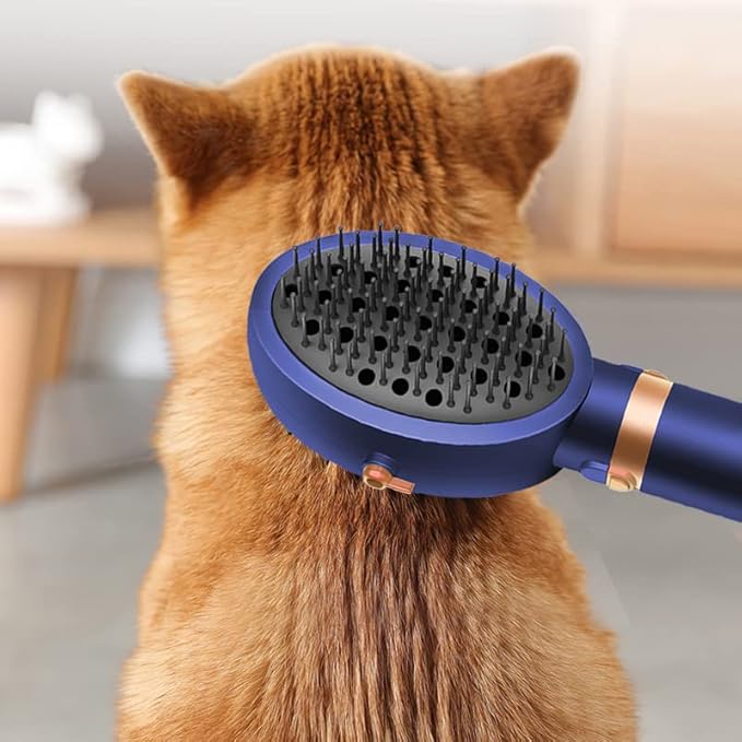 Dual Sided Hair Dryer for Dogs and Cats, Massage Blower with Metal and Nylon Brush, Grooming Comb with Flexible Soft Bristles for Medium to Large Pets (Prussian Blue)