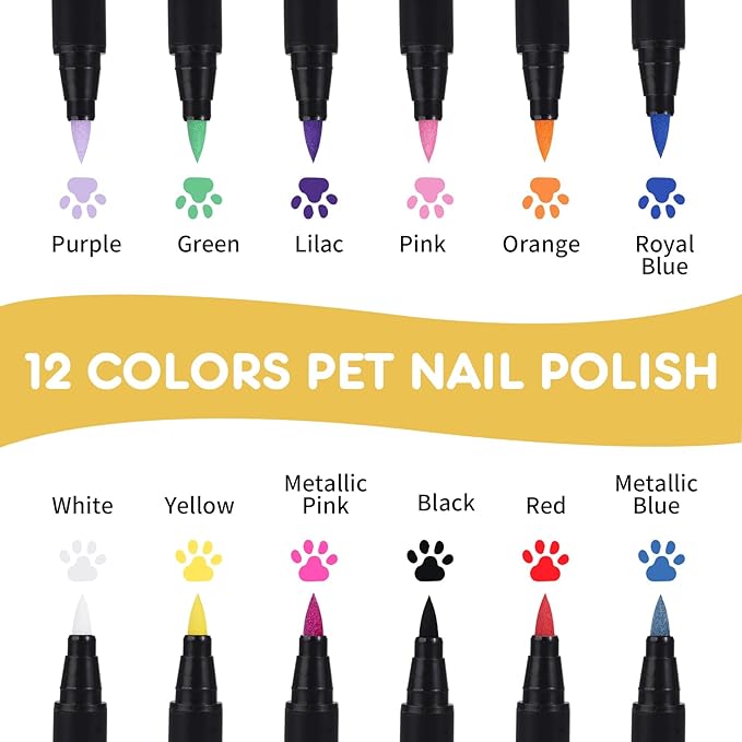 Dog Nail Polish Pens Quick Dry,12 Colors Pet Nail Polish Kit for Dogs,Cats or Birds,Dog Safe Nail Polish and Easy to Apply,Nail Polish Pens for Dogs, Christmas Dog Nail Polish,Ideal Gifts for Dog