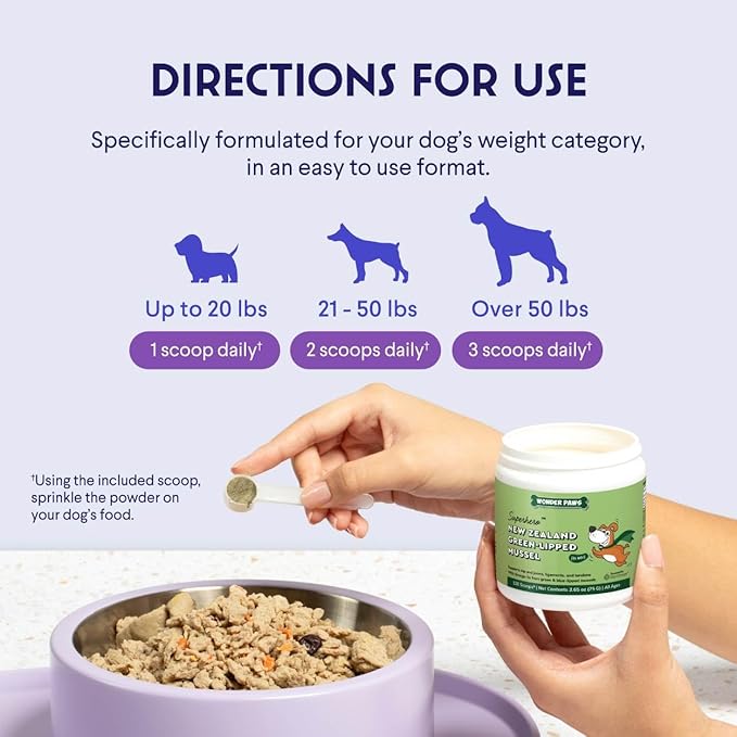 Premium Green Lipped Mussels for Dogs  Pure New Zealand Green Lipped Mussel Powder with Blue Lipped Mussels for Dogs  for Hip and Joint Flexibility, Mobility, Strength, Tendons and Muscles  2.60oz