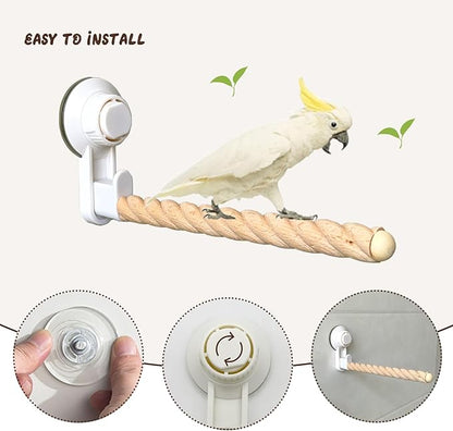 2Pcs Bird Perch With Suction Cup, Wooden Parrot Stand, Shower and Window Perch, Grinding Stick Training Toys, Wall Bath Car Travel Stand for Small and Medium Birds