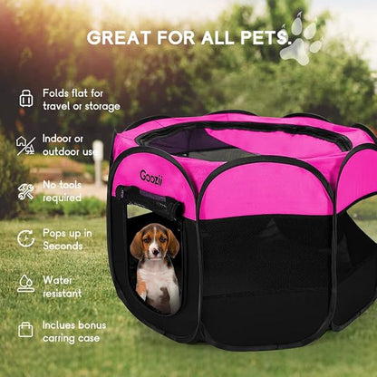 Portable Dog Playpen for Small Dogs Indoor Outdoor, Foldable Pet Puppy Playpens Kennel Tent with Top Cover Door for House Cat Kitty for Dog Lover as (Medium Size, Pink)