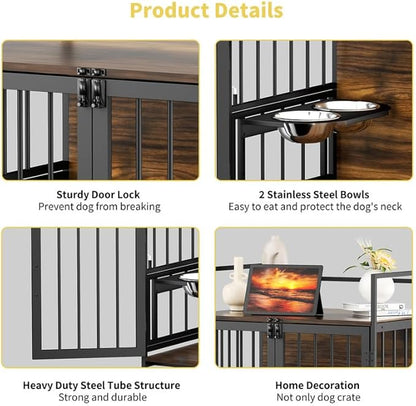 LOVMOR Dog Crate Furniture-Style Cages for Dogs Indoor Heavy Duty Super Sturdy Dog Kennels with 2 Stainless Steel Bowls and Dog Pad