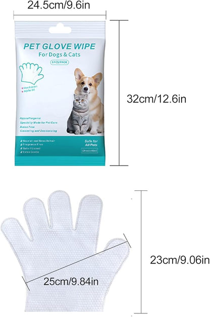 6PCS Cats & Dog Washing Gloves, Dog Wipes Cleaning Deodorizing Grooming Gloves, Rinse-Free Pet Wipes for Dogs & Cat Quick Cleaning after Outdoor Activities.