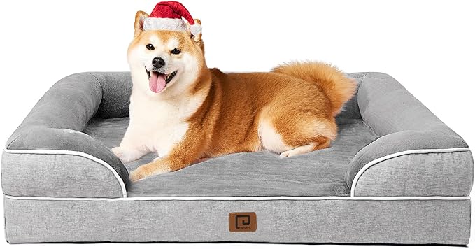 EHEYCIGA Orthopedic Dog Beds for Large Dogs, Waterproof Memory Foam Large Dog Bed with Sides, Non-Slip Bottom and Egg-Crate Foam Large Dog Couch Bed with Washable Removable Cover, Grey
