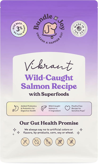 Bundle x Joy Vibrant Probiotic Dog Food Dry, Salmon, 18lb Bag, Allergy and Gut-Friendly Adult Kibble for Digestive Health with Wild-Caught Salmon, 20 Plant Based Superfoods, Grain x Poultry Free