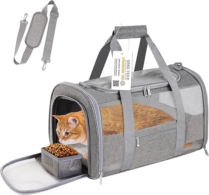 Cat Carrier for Cats, Soft Side Pet Carrier for Cats Small Dog, Collapsible Travel Dog Carrier Bag, Oeko-TEX Certified TSA Airline Approved Cat Carrier Backpack for Cats 15 lbs (Gray)