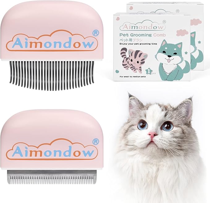 Cat Comb, Cat Brush for Shedding Grooming, Hair Removal Massaging Shell Comb for Cats Dogs Puppy Rabbit Bunny, Easy to Dematting Matted Fur Tangled Hair Undercoat, 2 PCS (Pink)