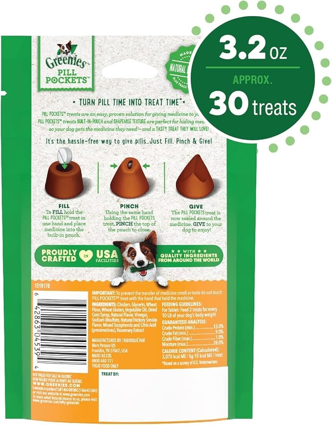 Greenies Pill Pockets Soft Dog Treats, Chicken, Tablet, 3.2 Oz. (Pack Of 6)