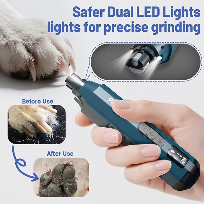 Dog Nail Grinder - Professional Electric Dog Nail Trimmer for Dogs & Cats Quiet Painless Grooming & Smoothing Dog Nail Clipper & File Included - Suitable for Small Medium Large Pets (Dark Blue)