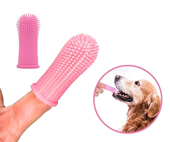 3-in-1 Pet Grooming Set - Self-Cleaning Slicker Brush, Deshedding Rake Comb, and Finger Toothbrush for Dogs & Cats | Perfect for Grooming, Dematting, and Dental Care (pink)