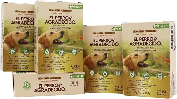 Perro Agradecido ® Oatmeal Soap, Dog Soap, Sensitive Skin, Conditions, Shiny Coat, Ingredients of Natural Origin, 5-Pack, 3.5 Oz Each, 5 Soaps