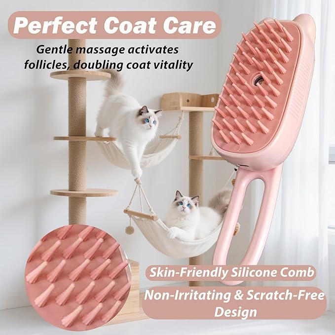 3 in 1 Cat Steam Brush Rechargeable Anti-Static Pet Spray Hair Removal Comb for Shedding and Grooming Multi-functional Pet Massage Brushes for Cats Dogs Small Animals