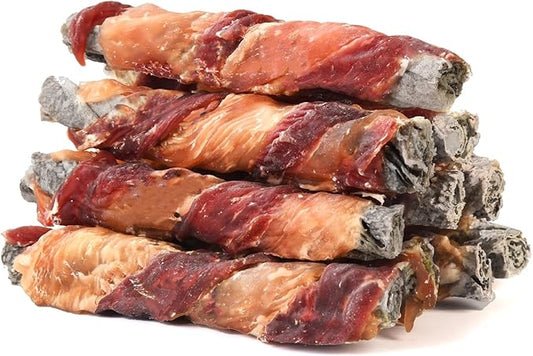 Dog Treats, Chicken Duck Wrapped Cod Skin Sticks Rawhide-Free Grain-Free Dog Chewy Treats for Dog Healthy Teeth and Coat Training Treats for Small Medium Large Dog 9-10 Counts