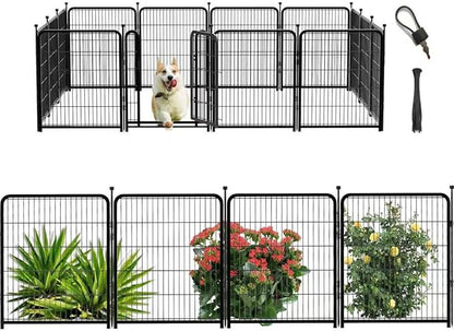 56 in(H) Decorative Garden Fence Panels, Wide Door Low Threshold, Dog Fence Outdoor for Yard. 10 Panels Total 22.1 Ft(L)ï¼_o Dig Fencing for Dogs, Black