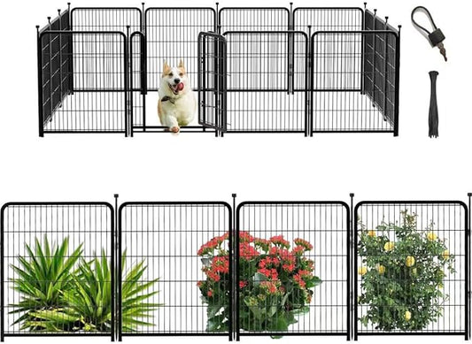 56 in(H) Decorative Garden Fence Panels, Wide Door Low Threshold, Dog Fence Outdoor for Yard. 10 Panels Total 22.1 Ft(L)ï¼_o Dig Fencing for Dogs, Black