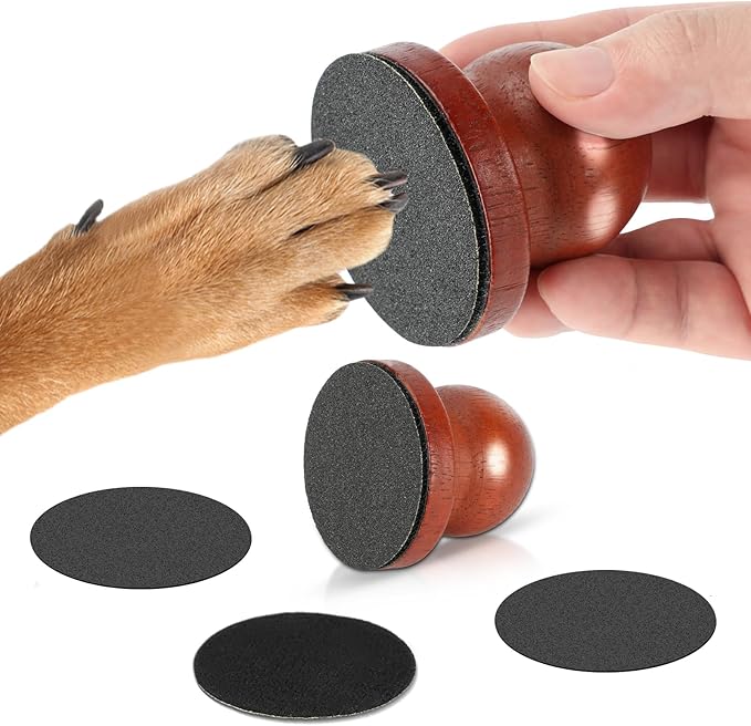 Dog Nail File, Portable Dog Nail Scratch Board, Solid Wood Pet Nail File with 4 PCS Sandpaper, Stress Free Dog Scratch Pad for Polishing Cat and Dog Nails