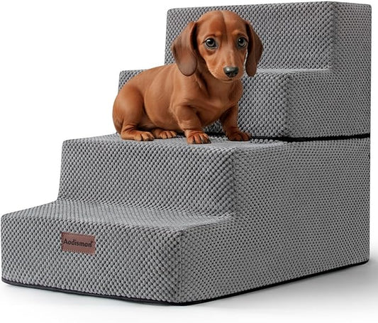 Dog Stairs for Small Dog, 4-Step Dog Steps for High Beds and Couch, Non-Slip Pet Stairs for Small Dogs and Cats,Dog Bed Stairs, Grey, 3/4/5 Steps