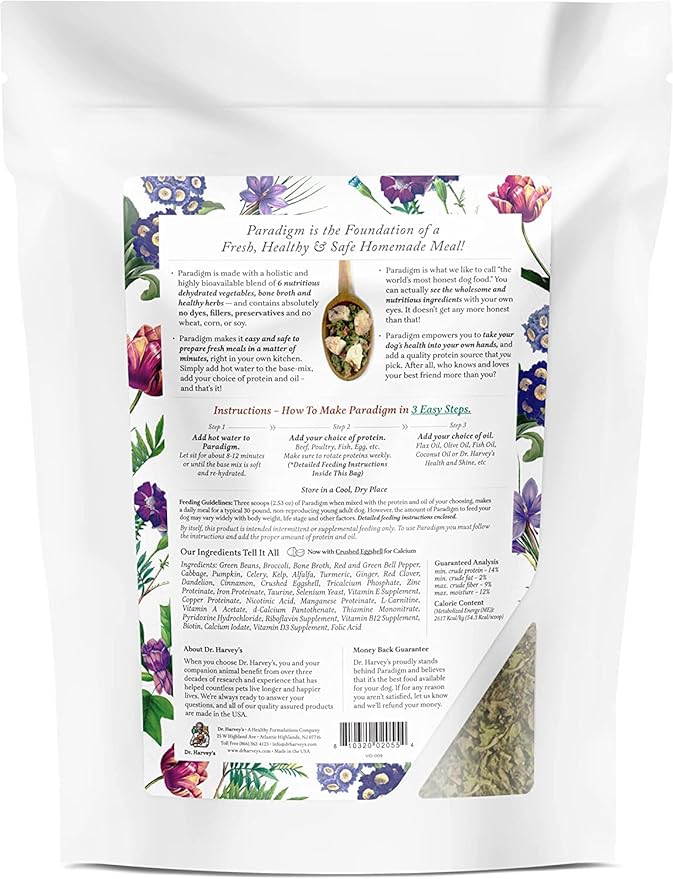 Dr. Harvey's Paradigm Green Superfood Dog Food, Human Grade Dehydrated Grain Free Base Mix for Dogs, Diabetic Low Carb Ketogenic Diet (6 Pounds)