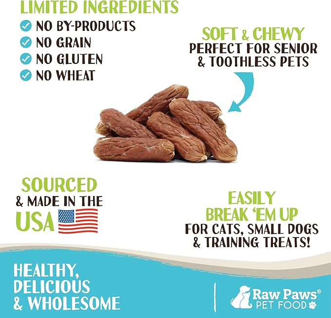 Raw Paws Grain-Free Soft Sausage Treats for Dogs & Cats - Beef Recipe, 6-oz - Beef Sausage Dog Treats, USA Real Beef Dog Treats  Grain-Free Cat Sausage Links, Dog Sausage Links - Puppy Sausage Treats
