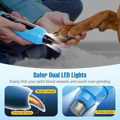 Dog Nail Grinder, 6-Speed Quiet Electric Dog Nail Trimmers, Dog Nail Clippers with File for Small Medium Large Dogs, Cats, Rechargeable Pet Paw Grooming Supplies Kit, 2 Grinding Wheels (Blue)