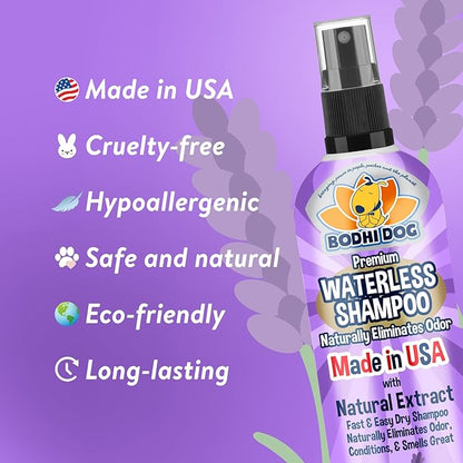 Bodhi Dog Waterless Shampoo - Natural Dry Shampoo for Dogs & Cats - Neutralizes Pet Odor - No Rinse Required - Made of Natural Extracts - Safe for Sensitive Skin - Made in USA - Lavender (8 Fl Oz)
