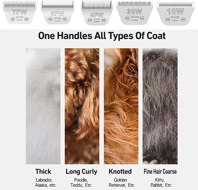 2PCS 4FW Wide Blades for Dog Grooming Blades Compatible with Andis,Oster A5,Wahl km10 Dog Clippers Stainless Steel Blades Blades for Animal Dog,Cat,Horse, Size:#4FW(9.5mm)