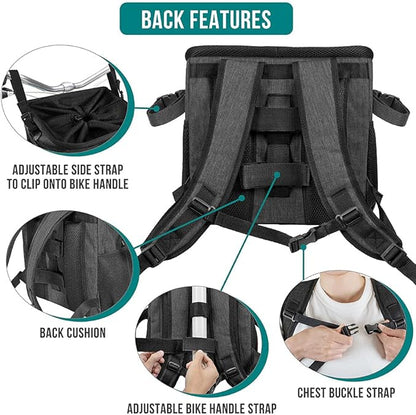 PetAmi Dog Bike Basket, Soft-Sided Ventilated Dog Bike Carrier Backpack, Dog Pet Bicycle Basket for Bike Handlebar, Small Medium Puppy Cat Kitten Car Booster Seat with Safety Strap