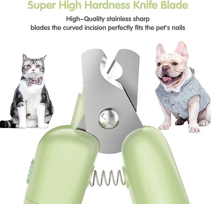 Dog Nail Clippers with LED Light & Nail File  Professional at-Home Pet Grooming Kit, Razor-Sharp Claw Trimmer & Built-in File for Safe, Stress-Free Trimming on Dogs Cats. Green