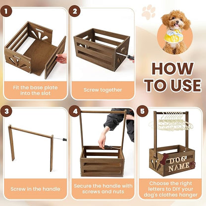 20" x 13" x 9" Wooden Pet Wardrobe Closet Crate Box with Hanging Rods and Personalized Pet Alphabet Letters Easy Assembly Baskets for Dog Cat Toys Clothes Accessories(Dark Walnut)