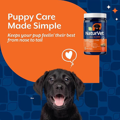 NaturVet All-In-One Puppy Daily Care, 6-In-1 Support Dog Soft Chews to Help Bones, Joints, Digestion, Teeth, Cognition, and More, Hickory Smoked Bacon Flavored Pet Supplement for Puppies, 60 Count Jar