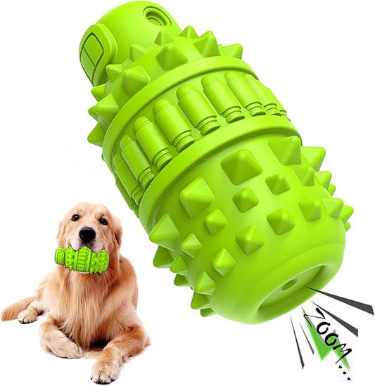 PIFFZEDO Dog Toys for Aggressive Chewers Tough Dog Squeaky Toys for Large Medium Breed Interactive Durable Natural Rubber Dog Chew Toys Dog Birthday Toy Dog Toothbrush (Green,Large)