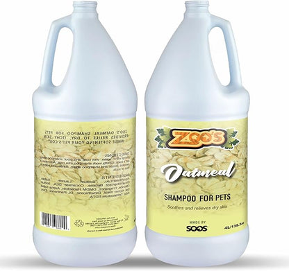 Zoo’s Pet Oatmeal Dog Shampoo for Cats and Pets Fast Absorbing Moisturize Skin Provides Relief to Dry Itchy Skin While Softening Your Pet’s Coat - 1x Dog and Cat Shampoo (4L / 1.32 gal)