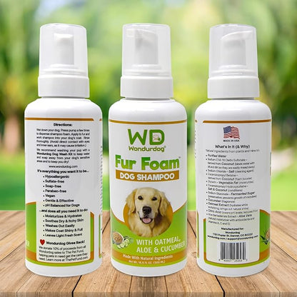Fur Foam Dog Shampoo with Oatmeal, Coconut and Aloe. Hypoallergenic, Softens Coat, Moisturizes Dry Skin, Restores Shiny, Lathers from Bottle. (16.9oz)