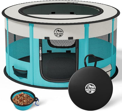 Dog Playpen Puppy Play Pen Indoors Pet Crate Small Dog Cage Portable Foldable Cat Kennel for Kitten Hamster Rabbit Bunny Guinea Pig with Collapsible Food Bowl Carrying Case