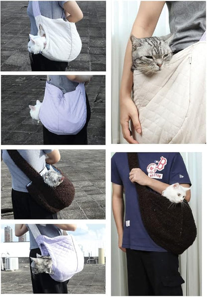 Cat Carrier Small Dog Sling Carriers Hands Free Soft Reversible Pet Travel Bag Cozy Pouch and Tote Bag for Pets, Cats, Small Dogs Puppy Backpack for Outdoor Travel(White)