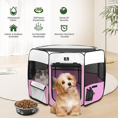 X-ZONE PET Portable Foldable Pet Dog Cat Playpen Crates Kennel/Premium 600D Oxford Cloth,Removable Zipper Top, Indoor and Outdoor Use (XL, Pink)
