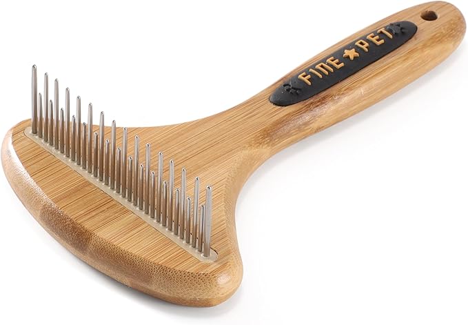 Dog Undercoat Rake for Shedding Cat Grooming Rake with Anti-Slip Wooden Handle Dematting Undercoat Brush for Long Hair Types Coat Rake for Dogs Knot Removal and Shedding Control L