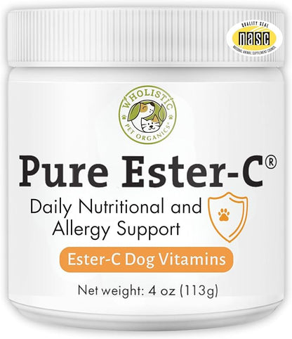 Wholistic Pet Organics Pure Ester-C Powder for Dogs - 4 Oz - Healthy Alternative to Dog Allergy Chews - Vitamin C Supplement for Dog Allergy Relief, Immune Support, Itch Relief for Dogs - Made in USA