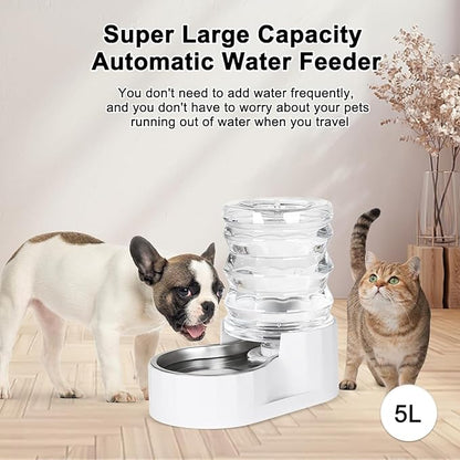 RIZZARI Dog Water Bowl Dispenser: 5L Automatic Stainless Steel Gravity Feeder - Large Capacity for 8-20 LB Cats with Joint Spine Pain - for Kitchen Bedroom