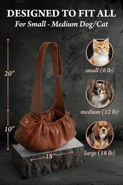 Noah & Paw Dog Sling Carrier for Small Dogs 5-18lb, Dog Sling for Small Dogs and Cats, Dog Carrier with Adjustable Padded Strap, Vegan Leather Lined with Fur, Double Safety Feature, Machine Washable