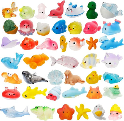 44 Pcs Mini Ocean Resin Animals 44 Styles Resin Animals Figurines Bulk for Fairy Garden Miniature Dollhouse Accessories Hide Crafts Decor