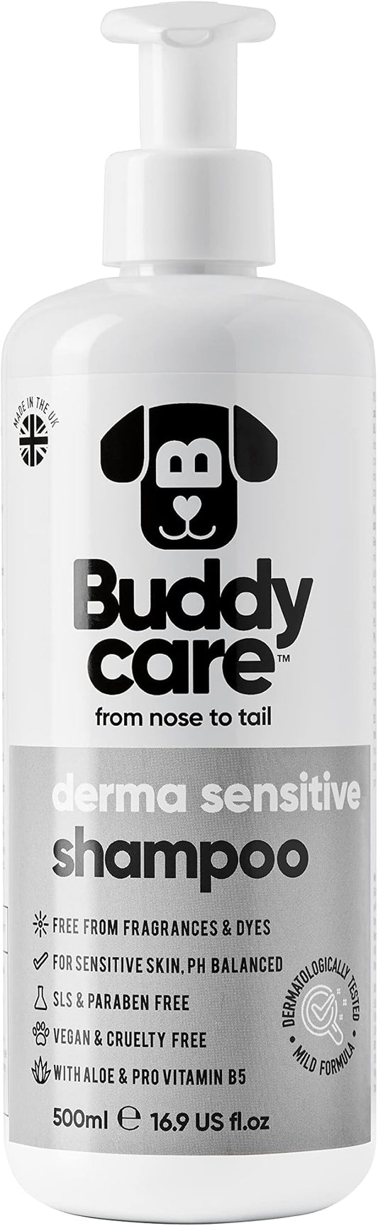 Derma Sensitive Dog Shampoo by Buddycare | Dry Skin & Itchy Skin Relief for Smelly Dogs | Deep Cleansing for Dogs Puppy Sensitive Skin | Dog Shampoo & Conditioner | with Aloe & Vitamin B5 (16.90oz)