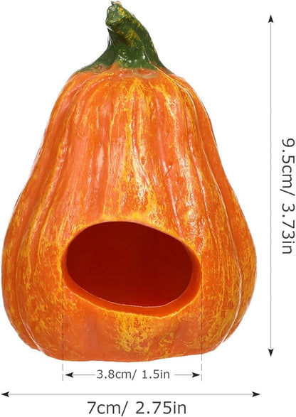POPETPOP Resin Pumpkin Aquarium Décor Ornaments, Fish Tank Safe Decorations, Small Turtles Hiding Hole Cave, Table Decor Reptile Box Shelter Habitat -Thin Pumpkin