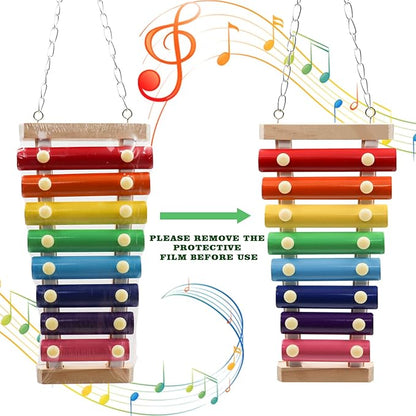 Dnoifne Colorful Bird Xylophone Toy, Suspensible Funny Xylophone Toy with 8 Metal Keys, Cage Accessories for Chicken Birds Parrots Parakeets Cockatiels Budgies Love Birds