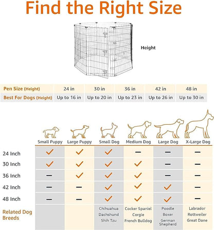 Amazon Basics Foldable Octagonal Metal Exercise Dog Playpen - Indoor/Outdoor, Single Door, Large (8 Panels, 24 x 42), Easy to assemble and store, 42" - Large, Black